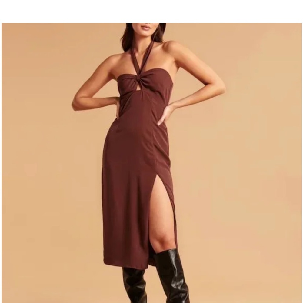 Abercrombie Brown Halter Dress with Slit NWT